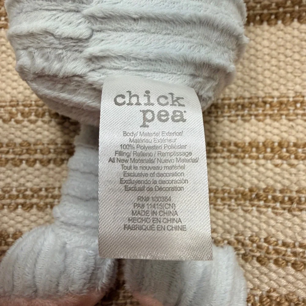 Chick Pea Gray Pink Elephant Plush Stuffed Animal Ribbed Soft Toy 10.5 Inch